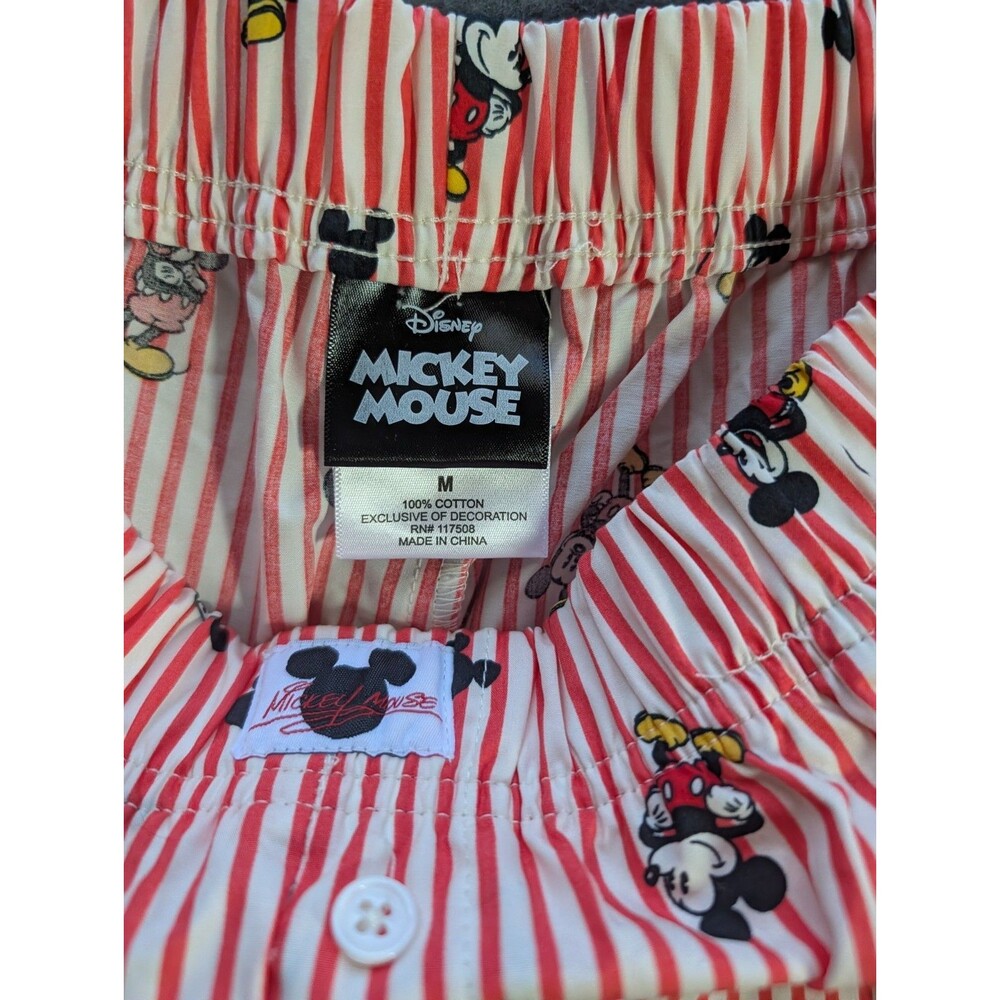 Disney Mickey Mouse Medium Red White Striped Cotton Boxer Style Sleep Shorts - Picture 3 of 4